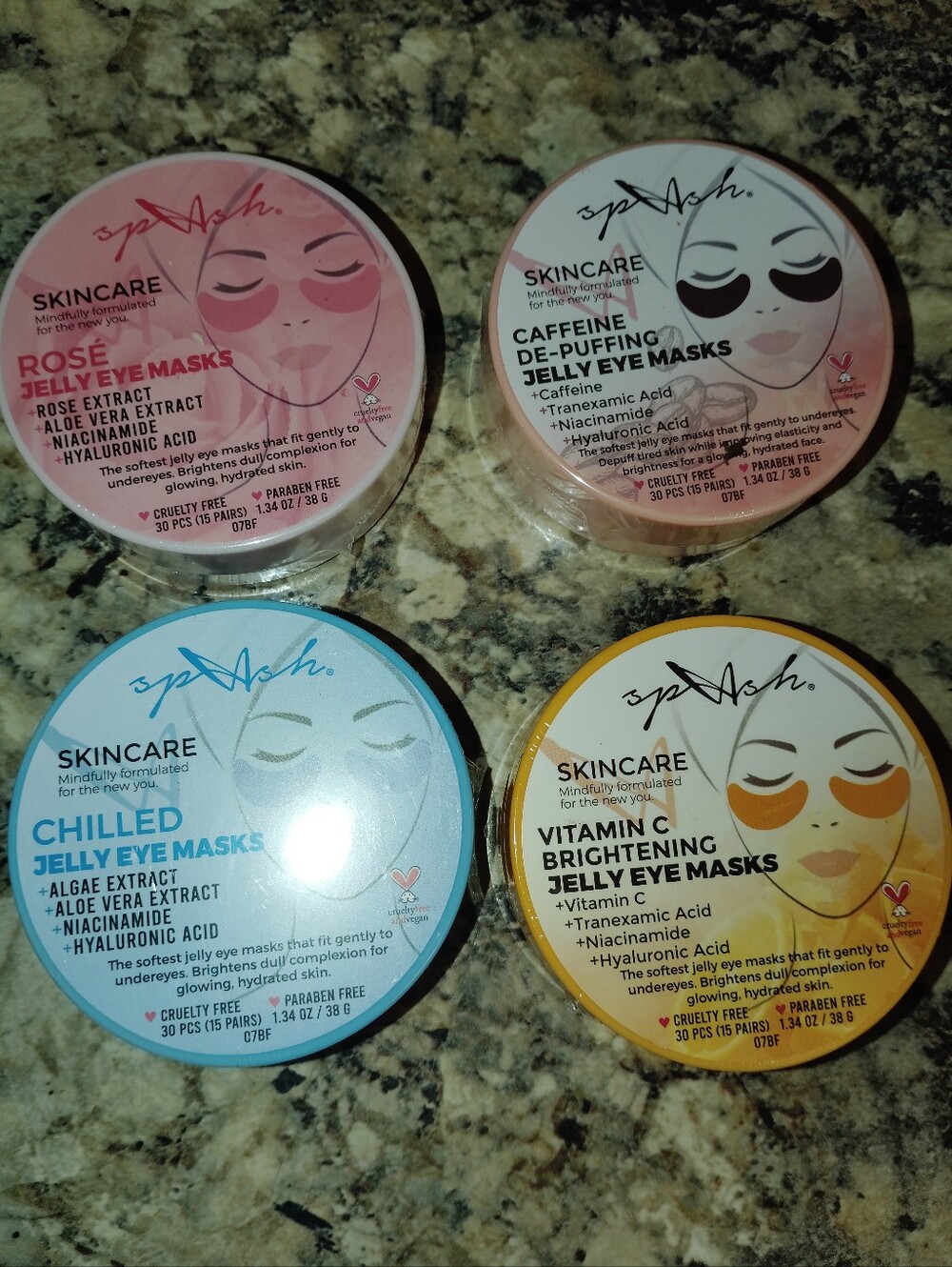 Listing Title:NEW Spash Skincare Jelly Eye Masks Set (4 Jars) – Rosé, Caffeine